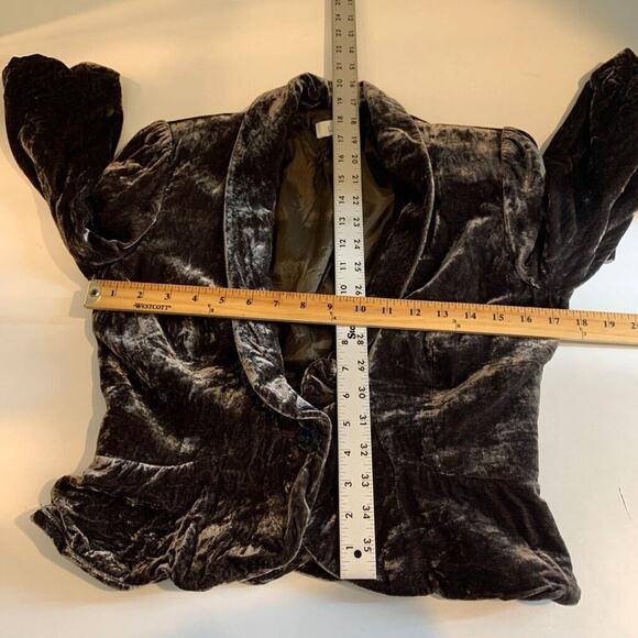 Ann Taylor Loft Jacket Womens 6 Chocolate Crushed Velvet Shawl Peplum Cropped - Picture 14 of 16